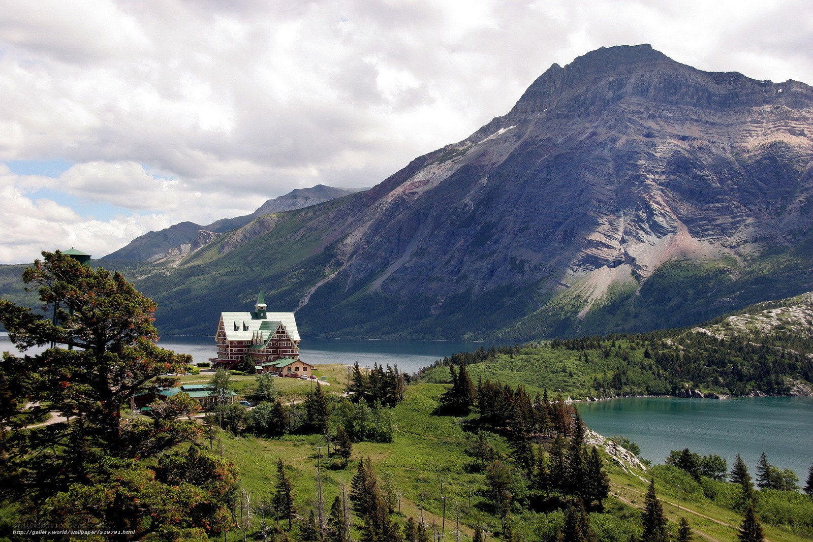 mountain lodge by a lake