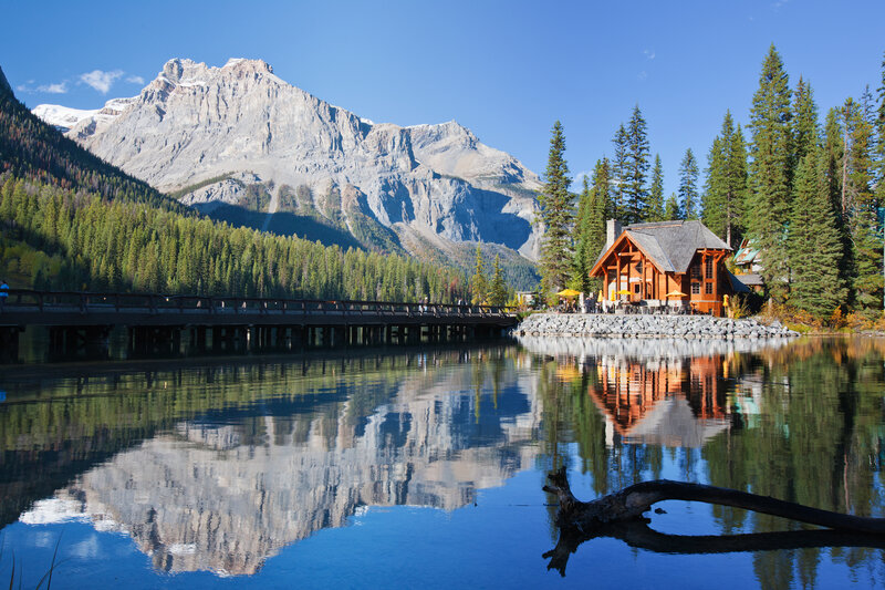 Mountain Lodge by Lake — Blue, Serene