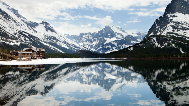 Mountain Lodge by Lake — Blue