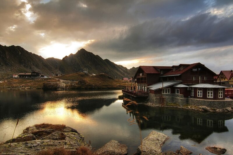 Mountain Lodge by Lake — Brown