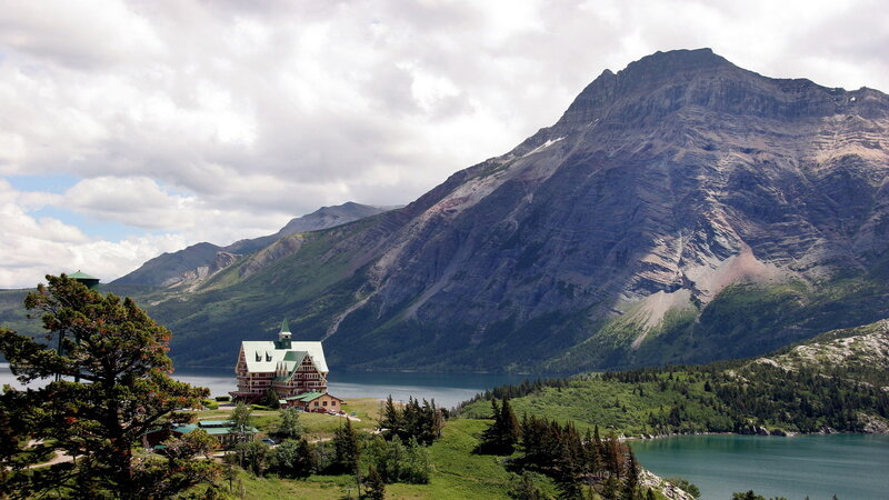 Mountain Lodge by Lake — Green, Serene, Afternoon, Photograph