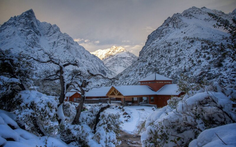 Mountain Lodge in Snow