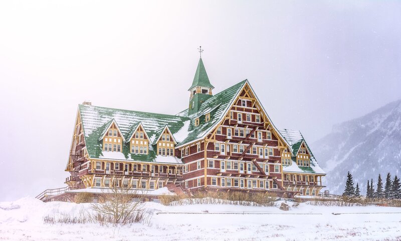 Mountain Lodge in Snow — White