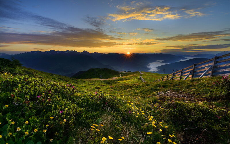 Mountain Meadow at Sunrise — Green, Serene