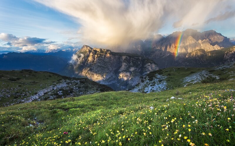 Mountain Meadow with Rainbow