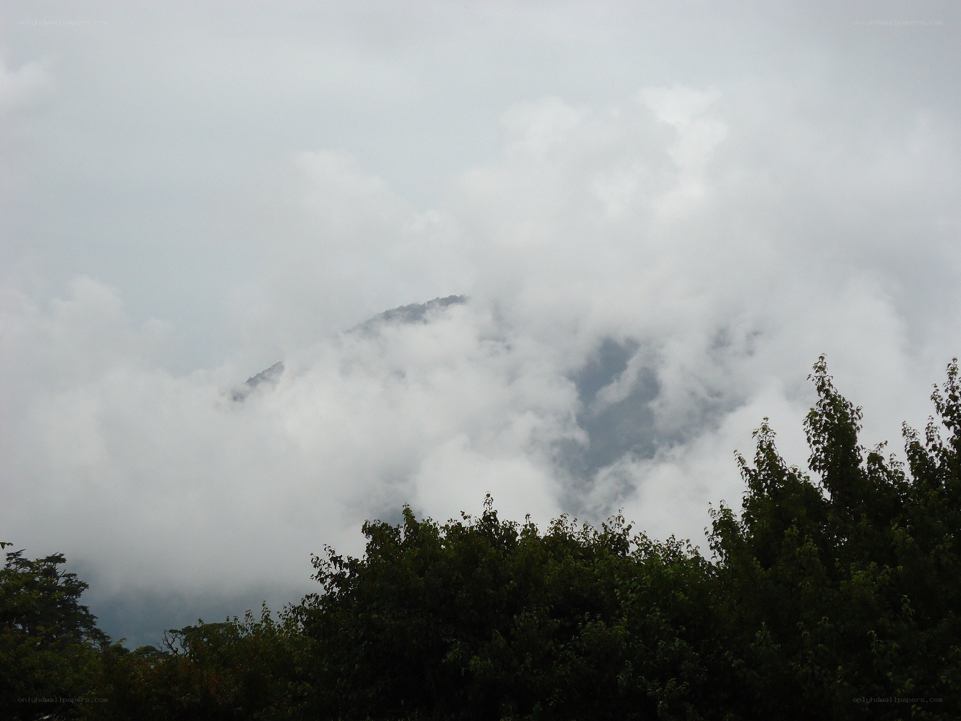 Mountain obscured by clouds