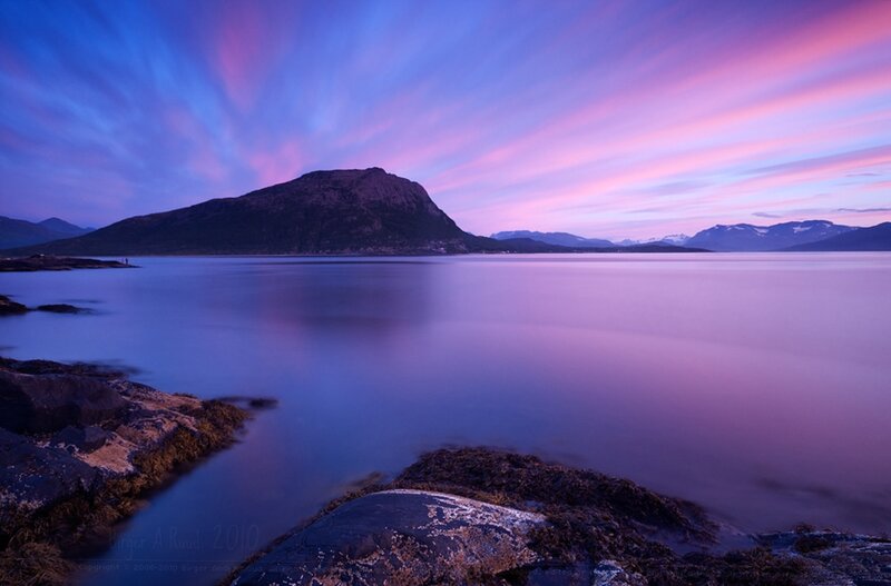 Mountain over Calm Water — Purple