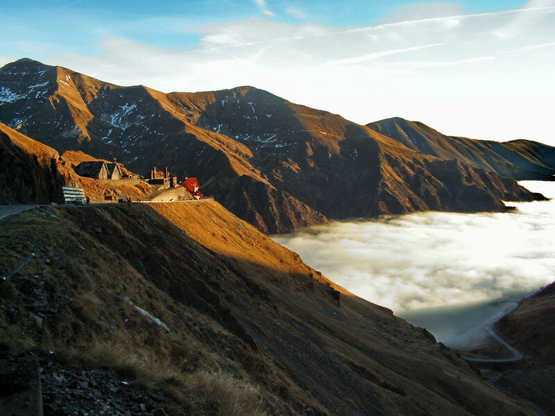 mountain pass with clouds below