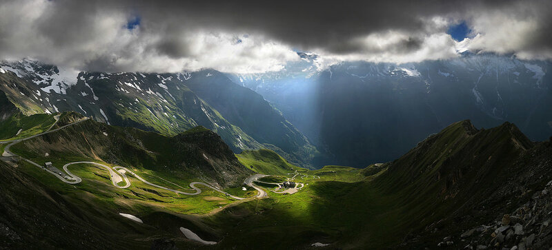 Mountain pass with winding road