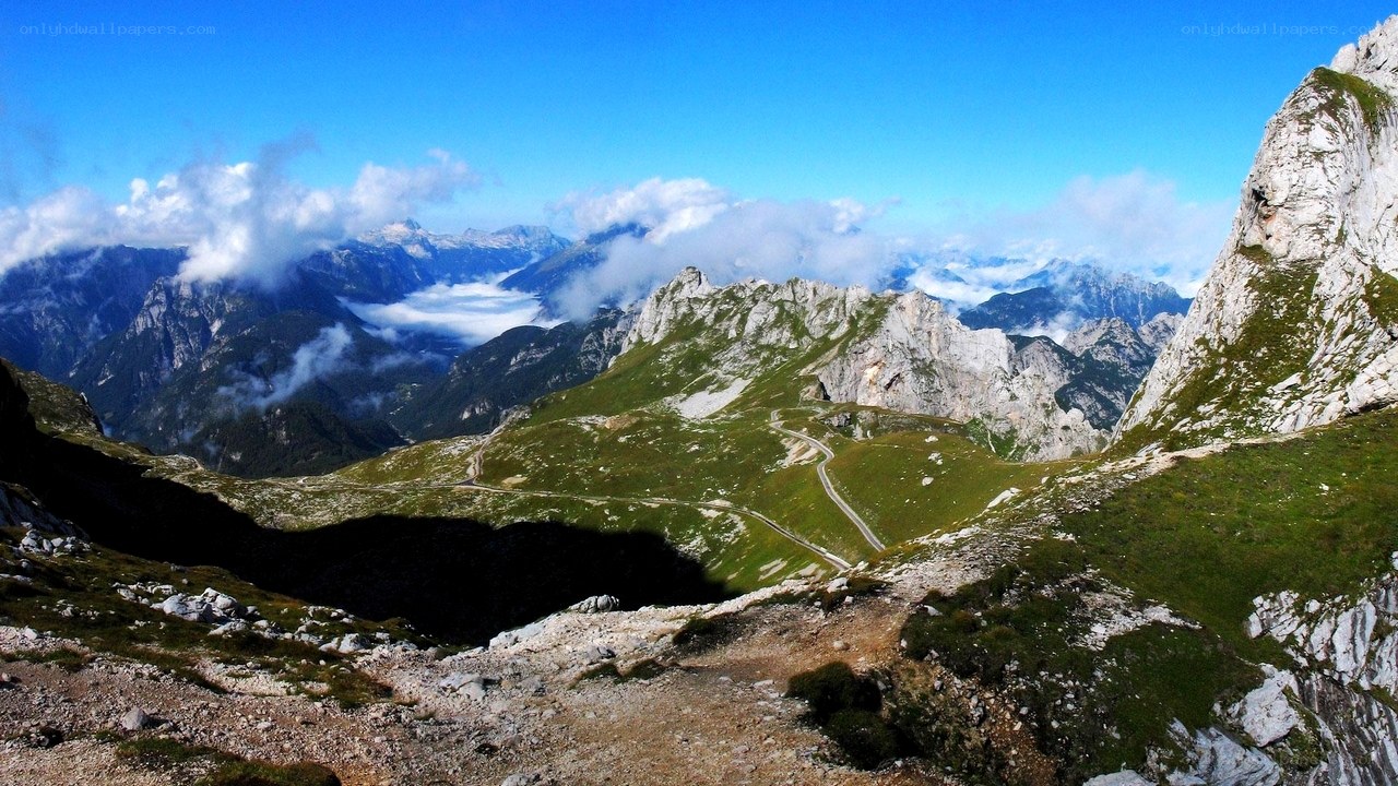 Mountain pass with winding road