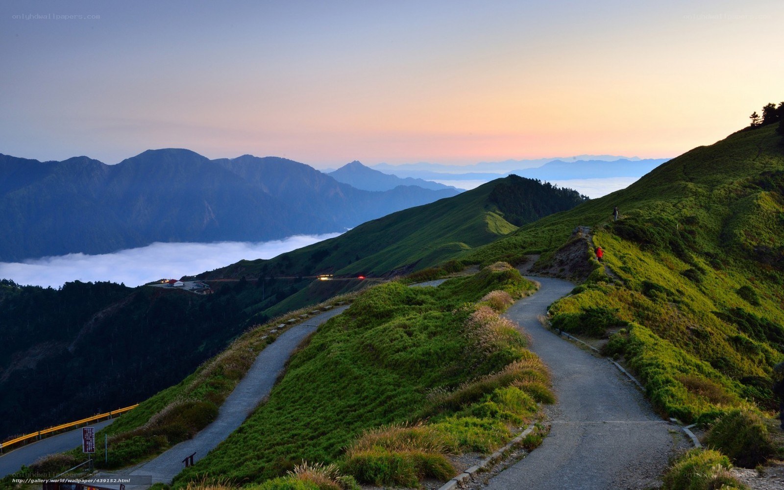 Mountain path at sunrise