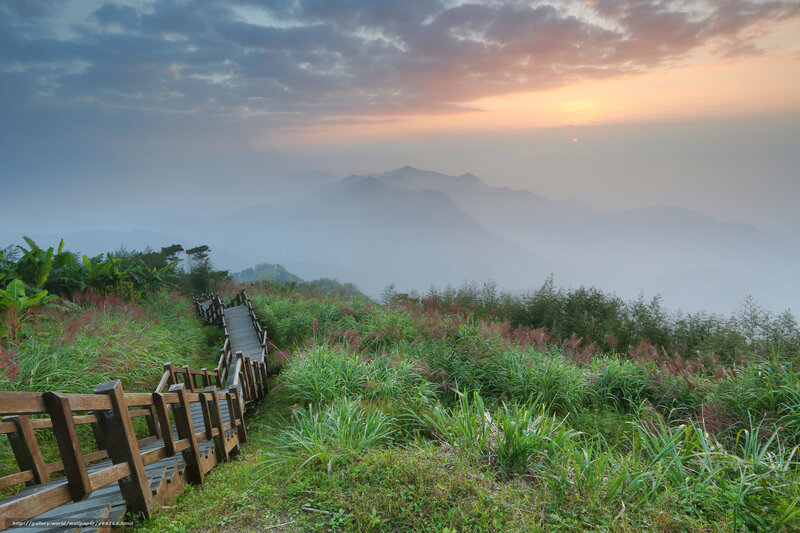 Mountain path at sunrise