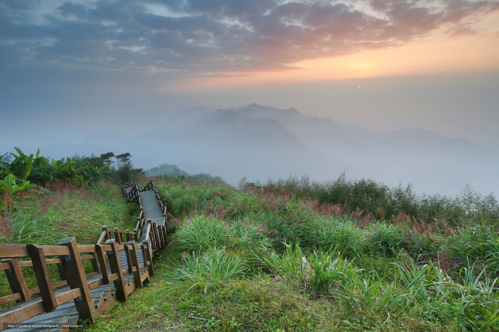 Mountain path at sunrise