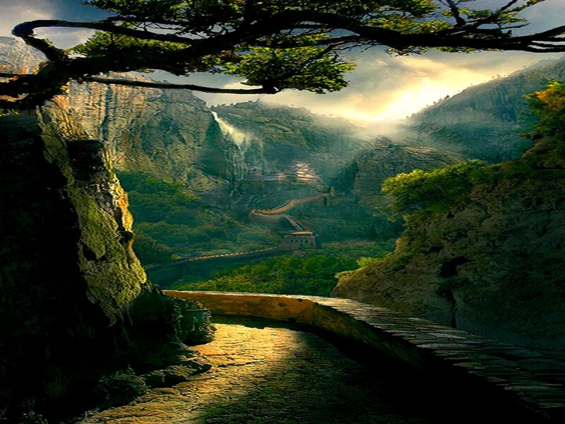 Mountain path at sunrise