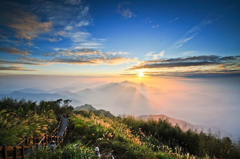 Mountain Path at Sunrise — Blue