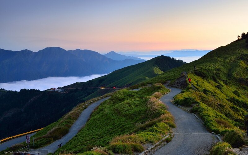 Mountain Path at Sunrise — Green, Serene, Photograph, Mountains