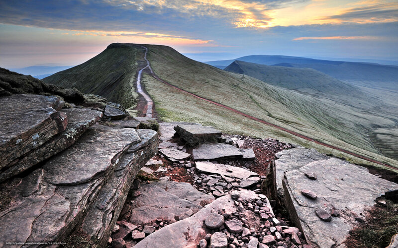 Mountain Path at Sunrise — Green, Serene, Photograph