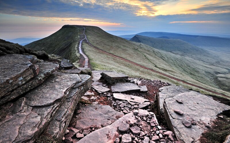 Mountain path at sunrise