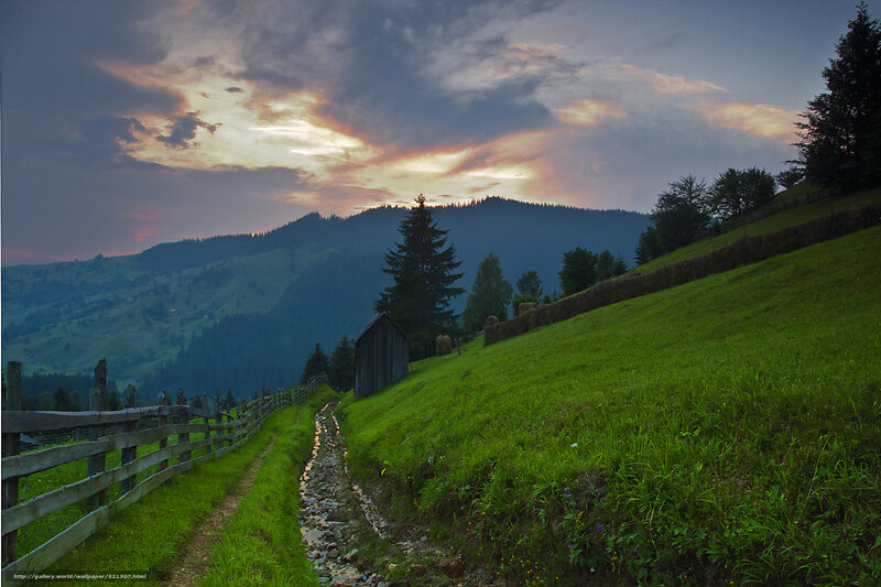 Mountain path at sunset