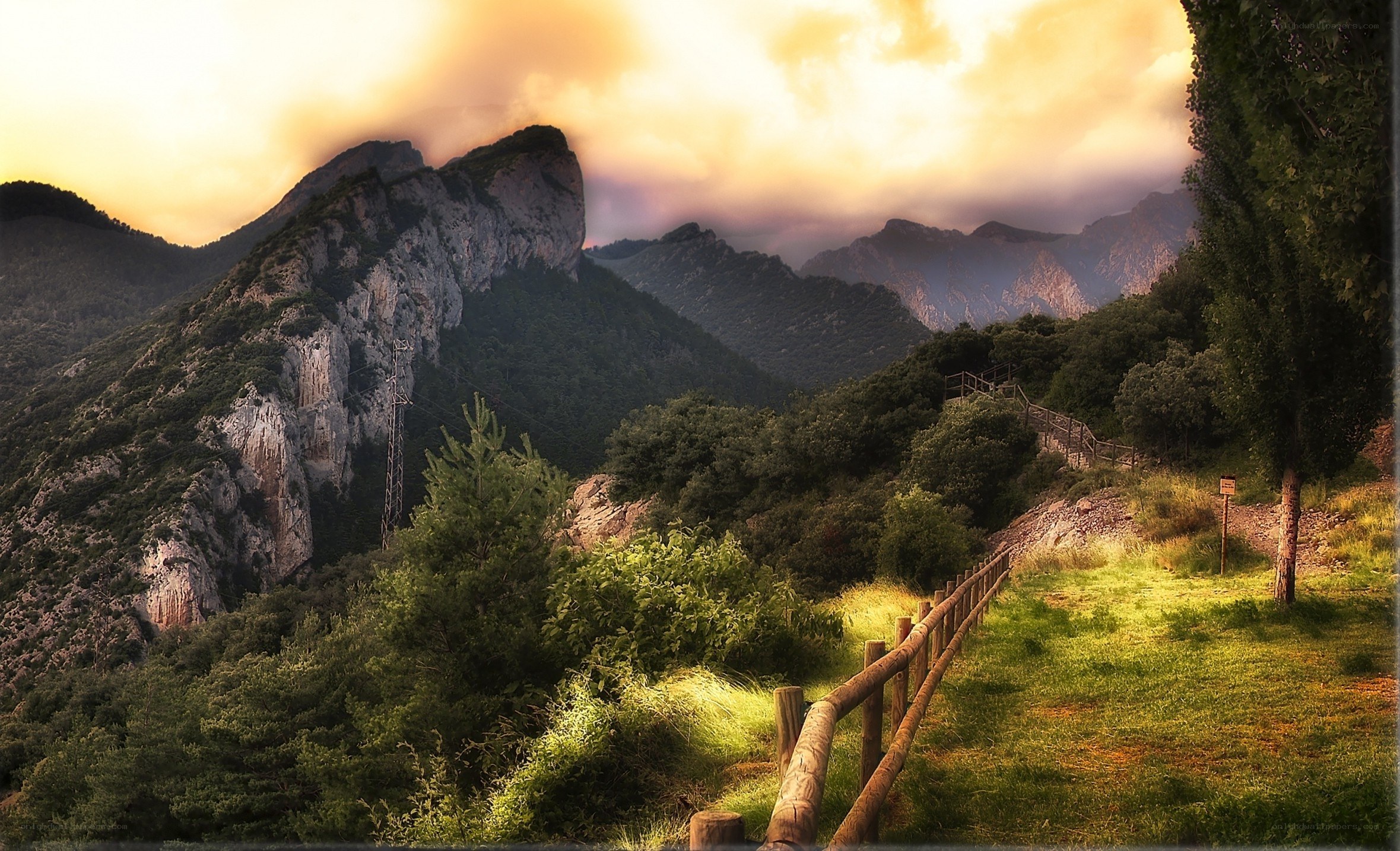 Mountain path at sunset