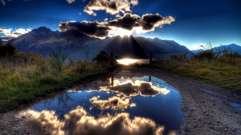 Mountain Path at Sunset — Blue