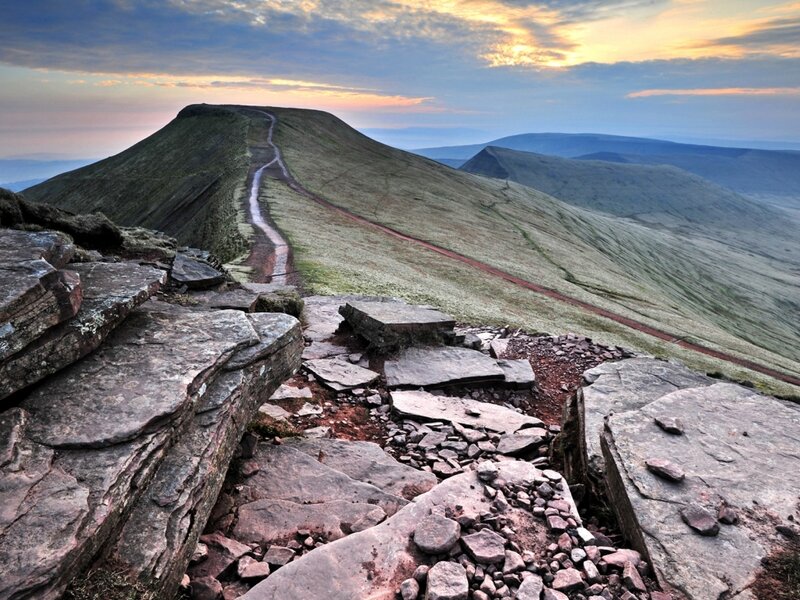 Mountain Path at Sunset — Green, Serene