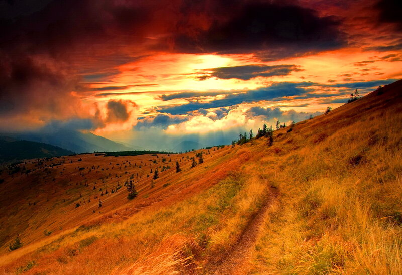 Mountain Path at Sunset — Orange