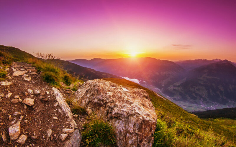 Mountain Path at Sunset — Purple