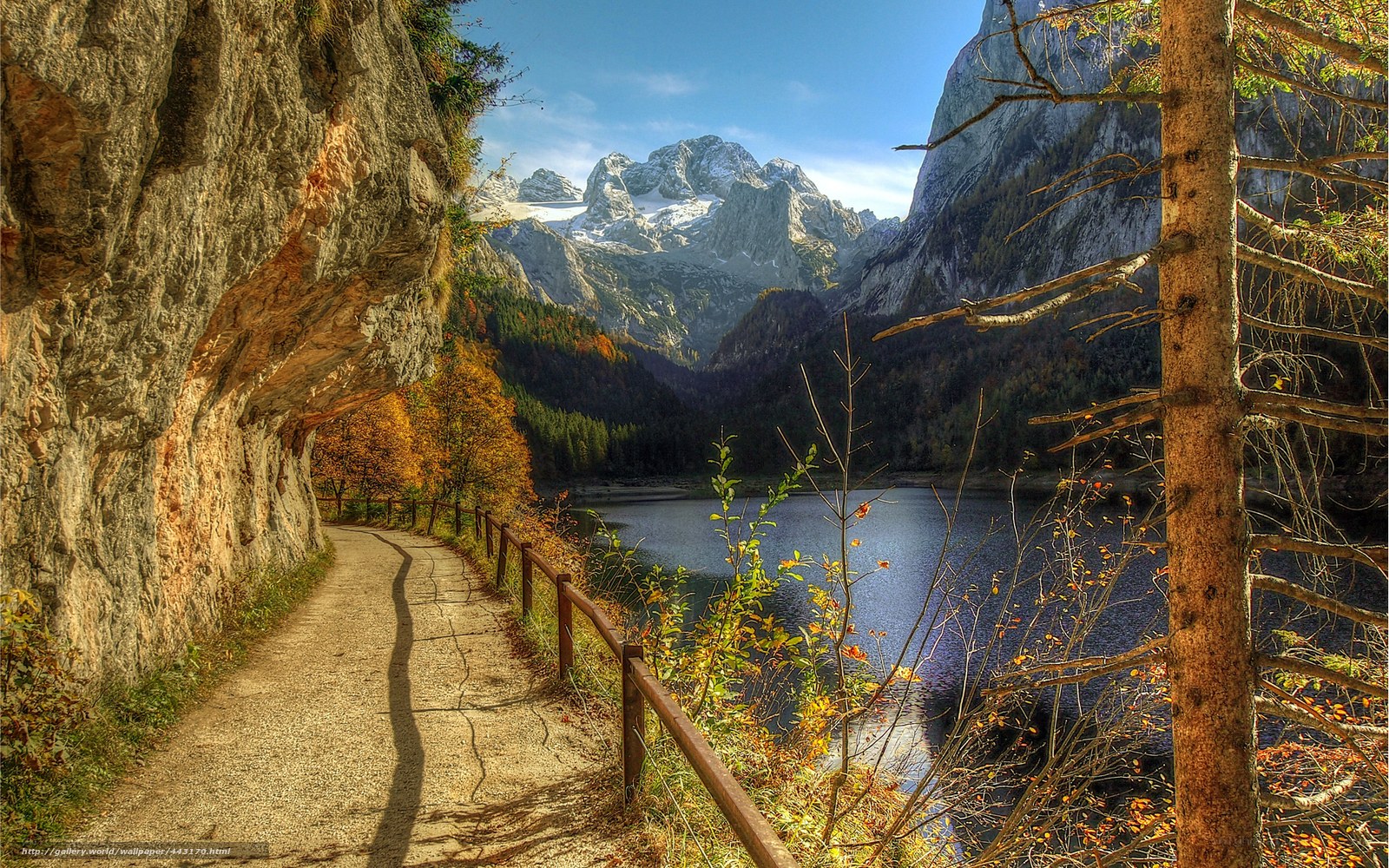 Mountain path by a lake
