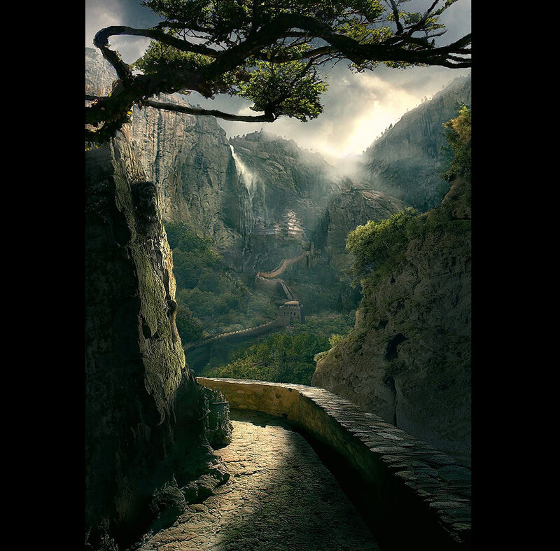 Mountain path to ancient temple
