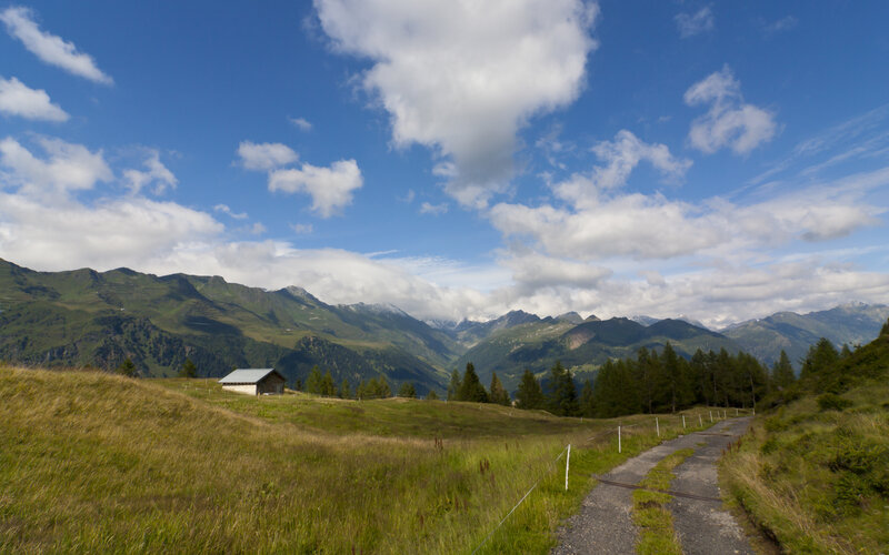 Mountain path with alpine hut