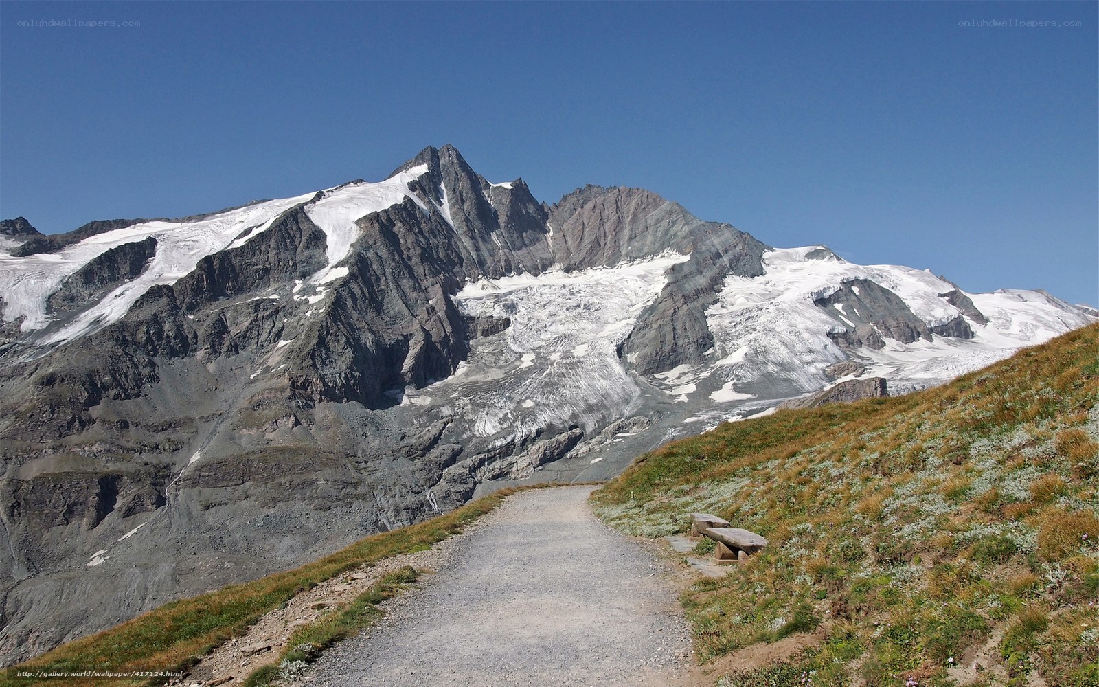 Mountain path with glacier view