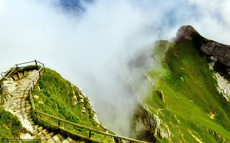 Mountain Path with Stairs — Green