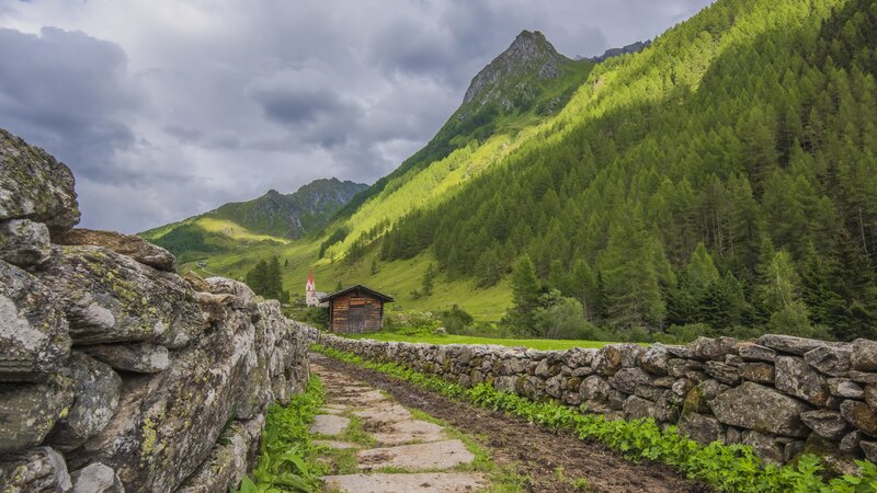 Mountain Path with Stone Walls