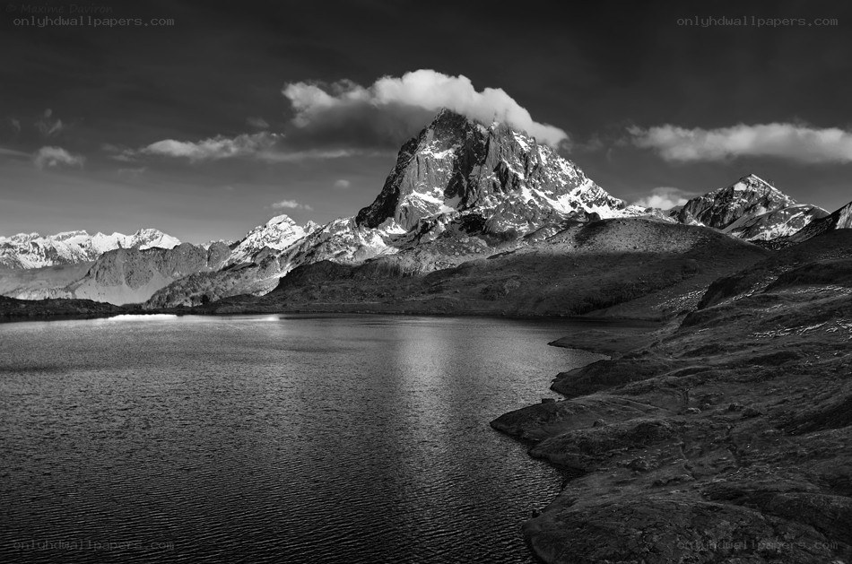Mountain peak above a lake