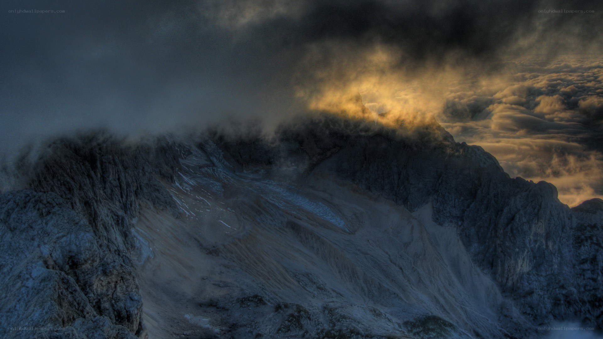 Mountain peak above clouds