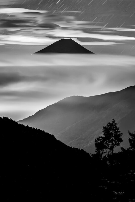 Mountain Peak Above Clouds — Black