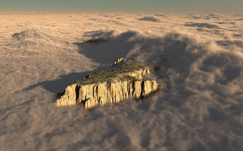 Mountain Peak Above Clouds — Brown, Serene, Sunset