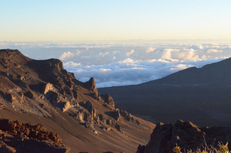 Mountain Peak Above Clouds — Brown, Serene