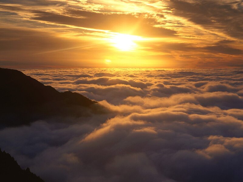 Mountain Peak Above Clouds — Gold