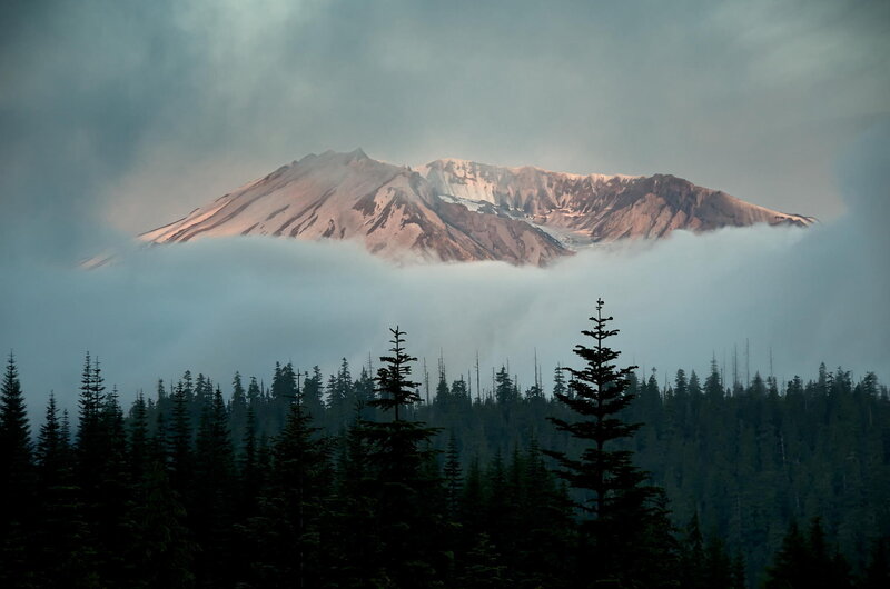 Mountain Peak Above Clouds — Gray, Dramatic, Sunrise, Photograph