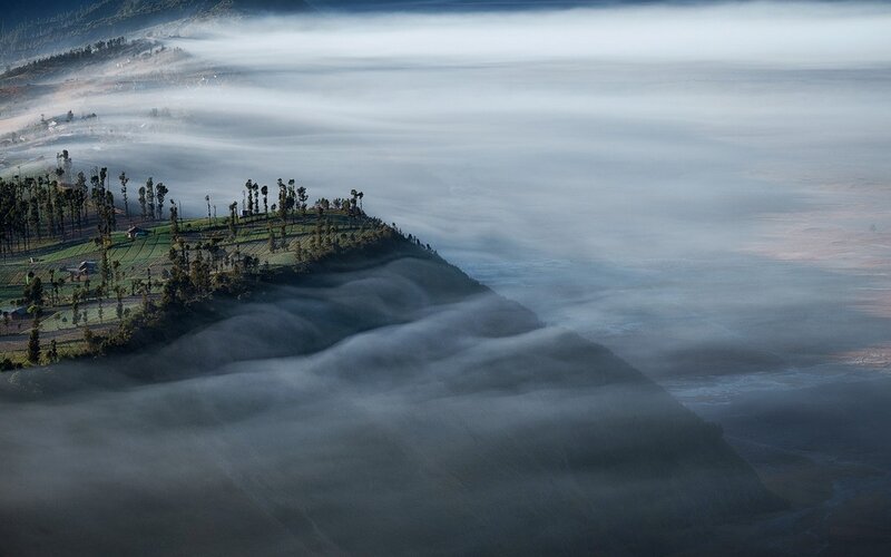 Mountain Peak Above Clouds — Gray, Serene