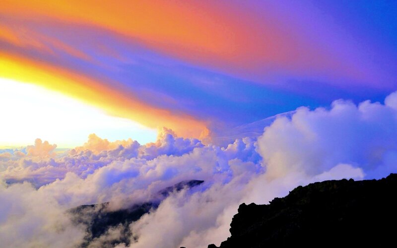 Mountain Peak Above Clouds — Orange, Dramatic, Sunrise, Photograph