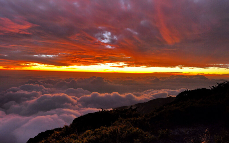 Mountain Peak Above Clouds — Orange, Dramatic