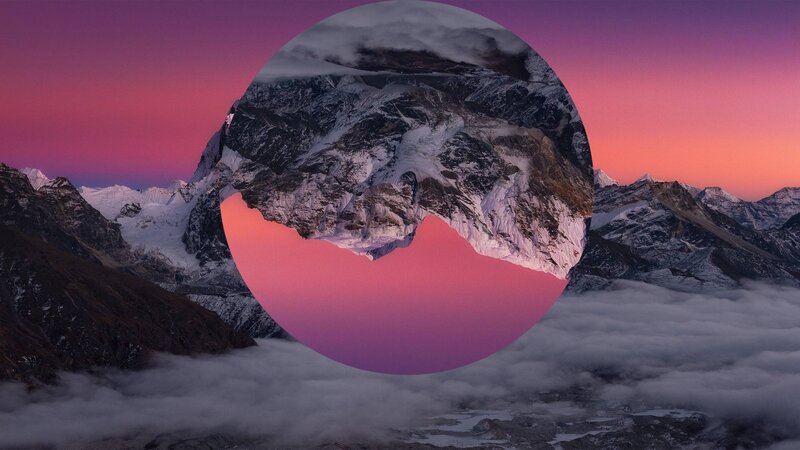 Mountain Peak Above Clouds — Pink, Serene