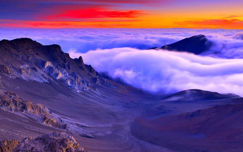 Mountain Peak Above Clouds — Purple, Dramatic, Sunrise