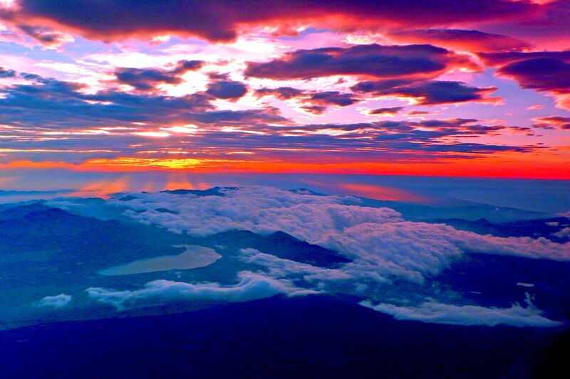 Mountain Peak Above Clouds — Purple, Dramatic
