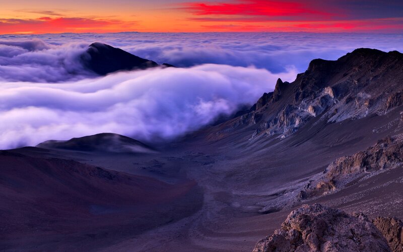 Mountain Peak Above Clouds — Purple
