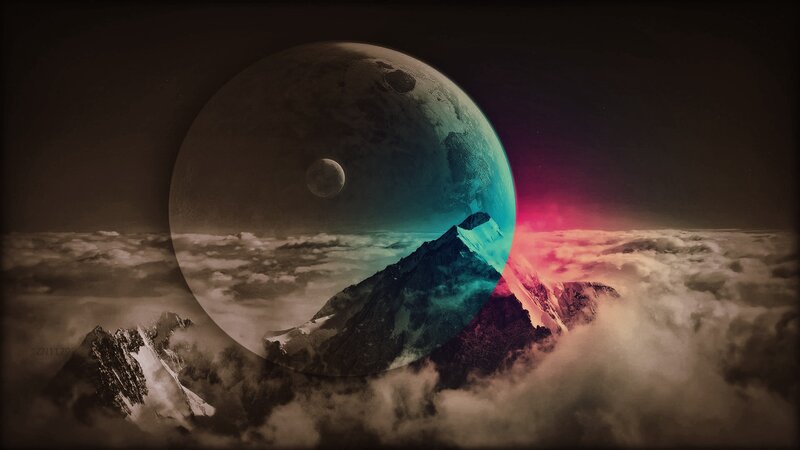 Mountain Peak Above Clouds — Teal