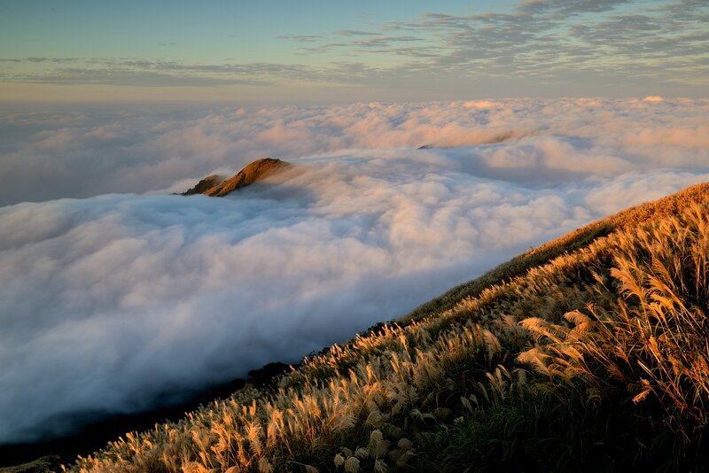 Mountain Peak Above Clouds — White, Serene